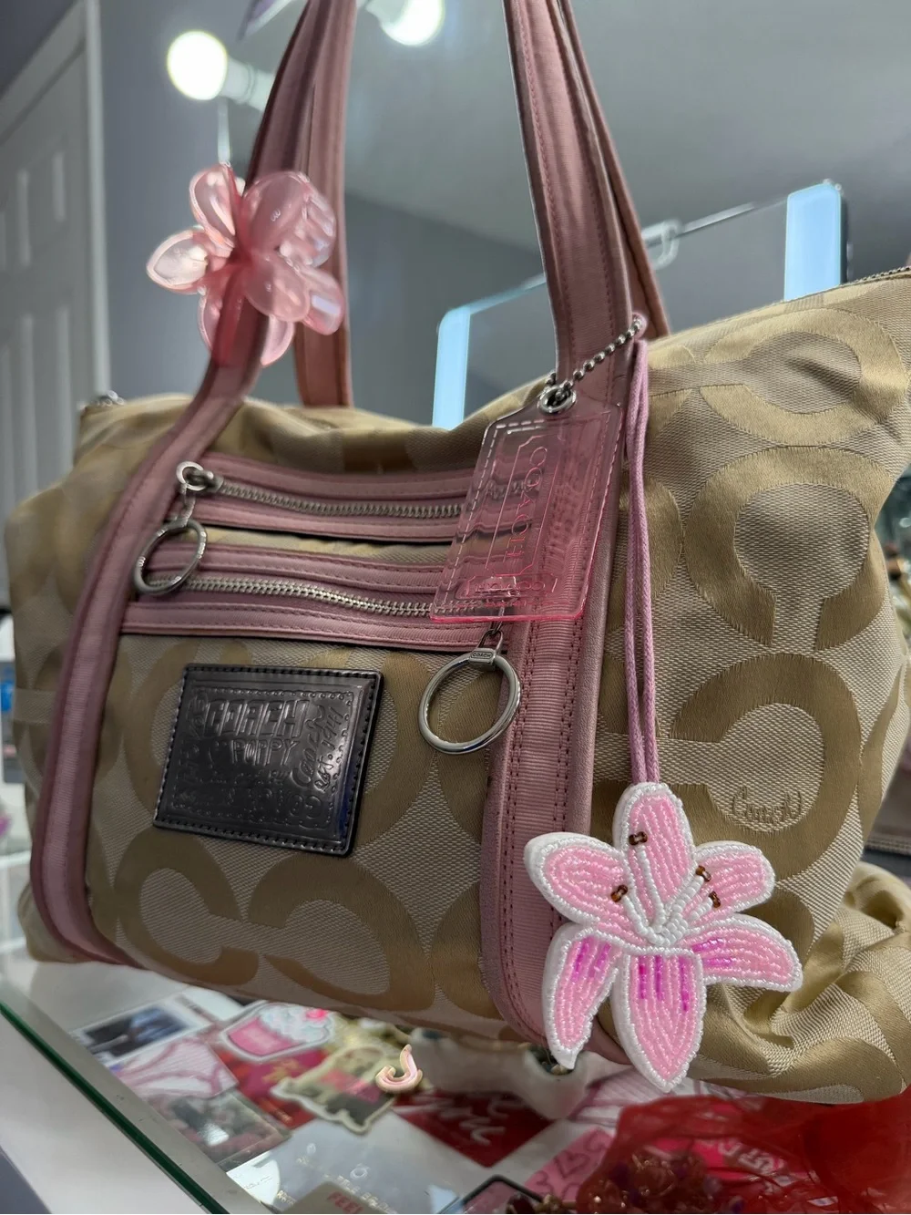 Coach Poppy Pink & Khaki Canvas Tote